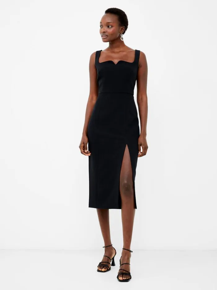 French Connection Dresses Echo Crepe Neck Detail Midi Dress Blackout 8211 Woman French Connection Dresses Echo Crepe Neck Detail Midi Dress Blackout 8211 Woman