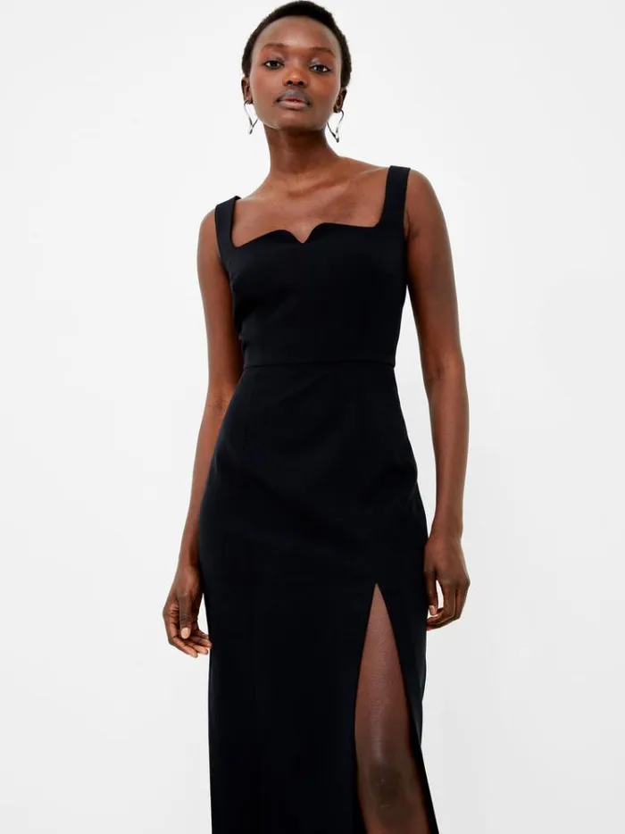 French Connection Dresses Echo Crepe Neck Detail Midi Dress Blackout 8211 Woman
