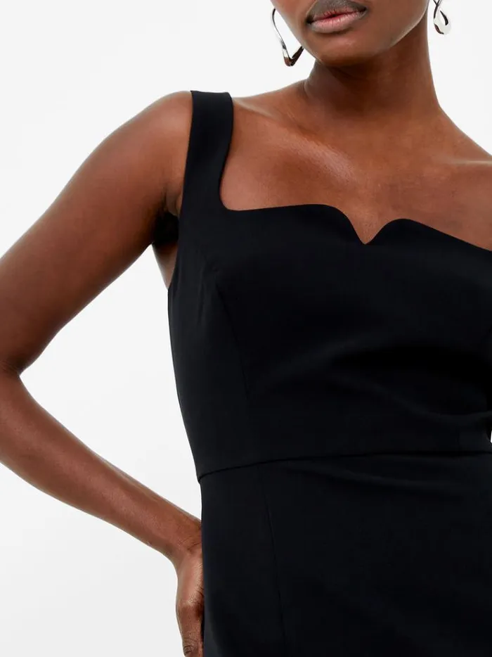 French Connection Dresses Echo Crepe Neck Detail Midi Dress Blackout 8211 Woman