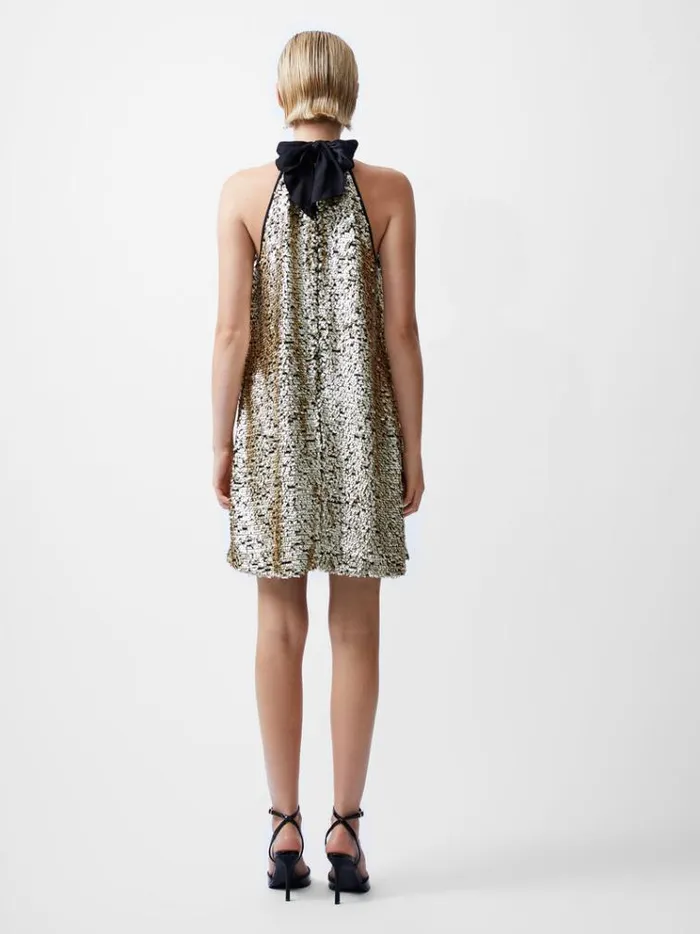 French Connection Dresses Elah Sequin Halterneck Mini Dress Metallic Gold 8211 Woman