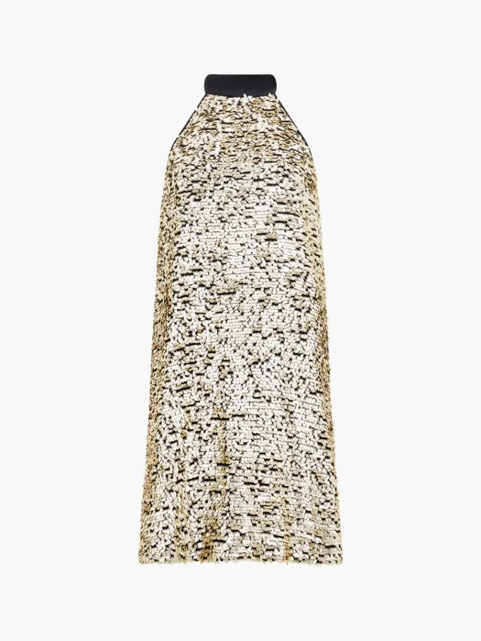 French Connection Dresses Elah Sequin Halterneck Mini Dress Metallic Gold 8211 Woman