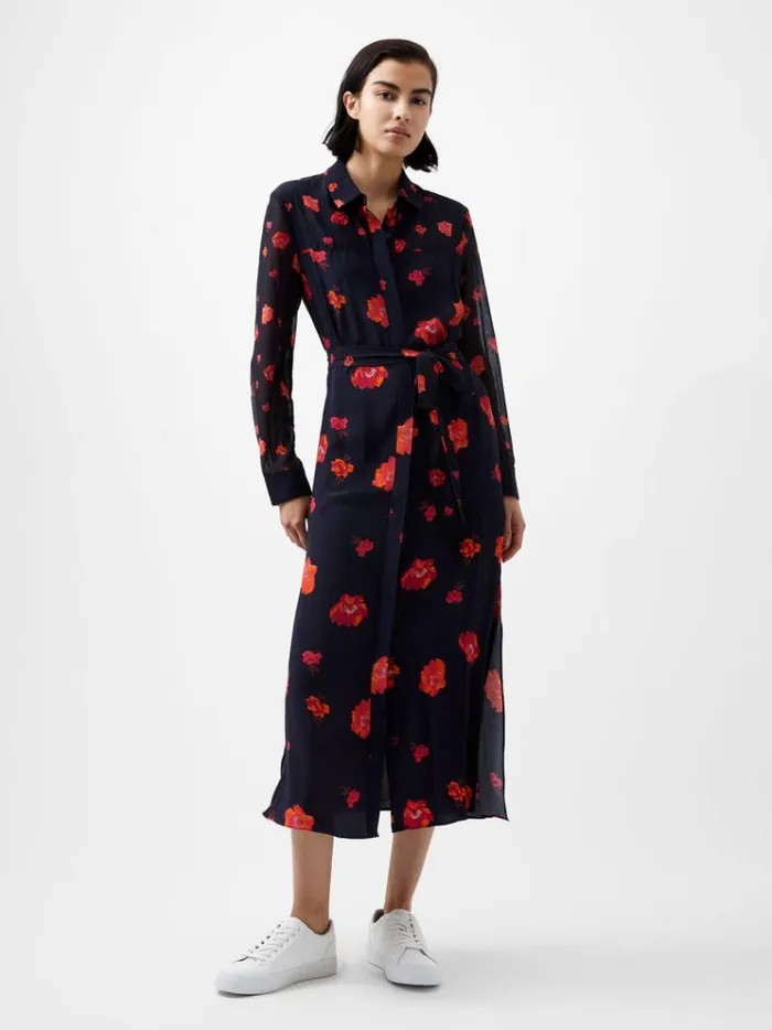 French Connection Dresses Ella Eco Rose Long Sleeve Shirt Dress Marine Multi 8211 Woman French Connection Dresses Ella Eco Rose Long Sleeve Shirt Dress Marine Multi 8211 Woman