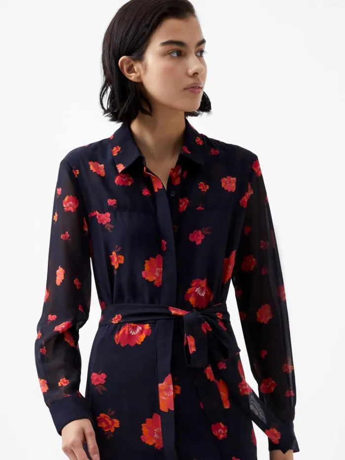 French Connection Dresses Ella Eco Rose Long Sleeve Shirt Dress Marine Multi 8211 Woman
