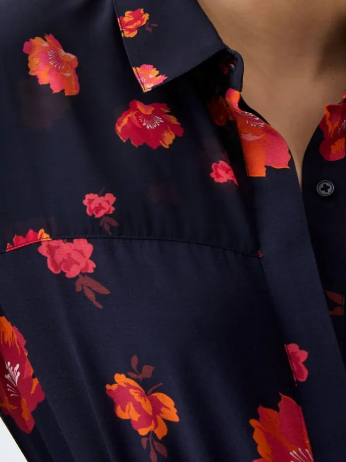 French Connection Dresses Ella Eco Rose Long Sleeve Shirt Dress Marine Multi 8211 Woman