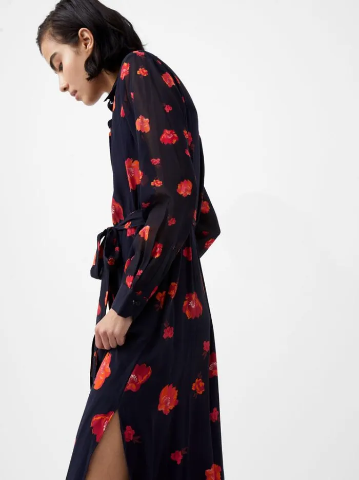 French Connection Dresses Ella Eco Rose Long Sleeve Shirt Dress Marine Multi 8211 Woman