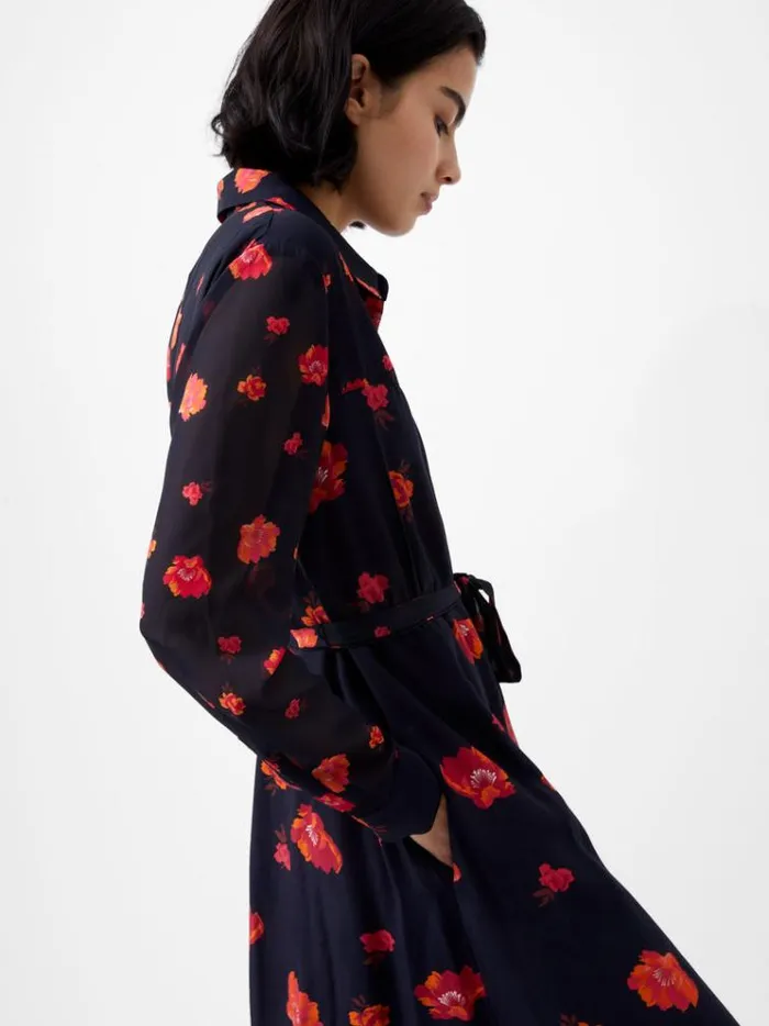 French Connection Dresses Ella Eco Rose Long Sleeve Shirt Dress Marine Multi 8211 Woman