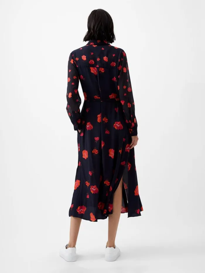 French Connection Dresses Ella Eco Rose Long Sleeve Shirt Dress Marine Multi 8211 Woman
