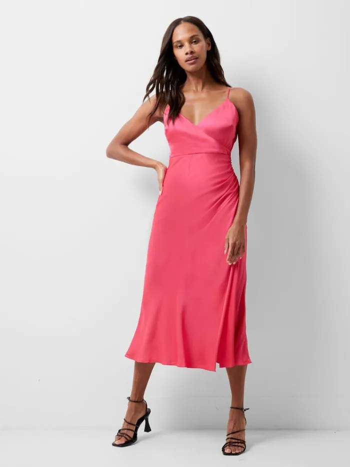 French Connection Dresses Ennis Eco Satin Slip Midi Dress Azalea 8211 Woman