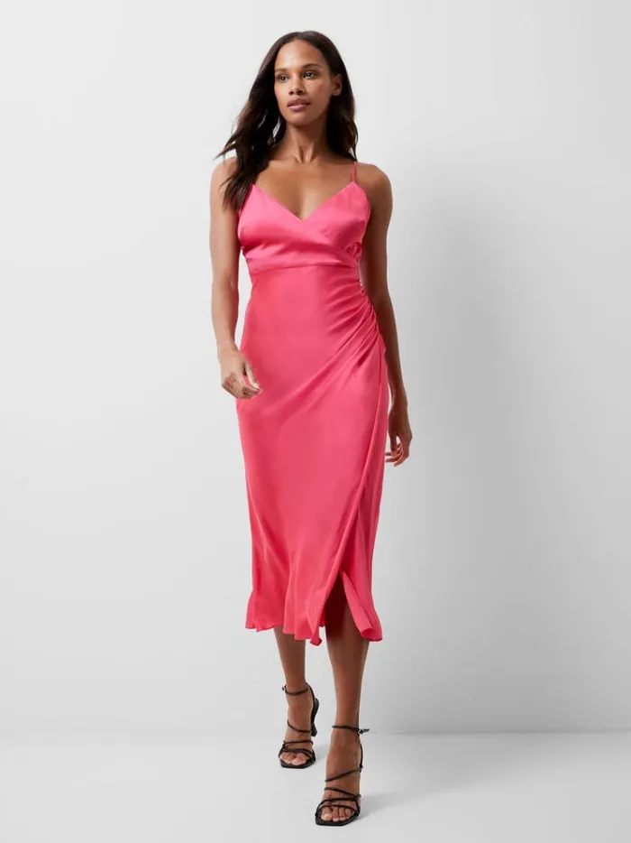 French Connection Dresses Ennis Eco Satin Slip Midi Dress Azalea 8211 Woman