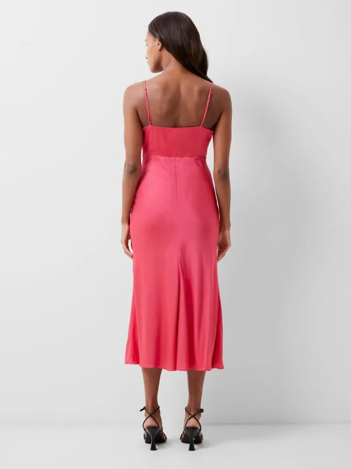 French Connection Dresses Ennis Eco Satin Slip Midi Dress Azalea 8211 Woman