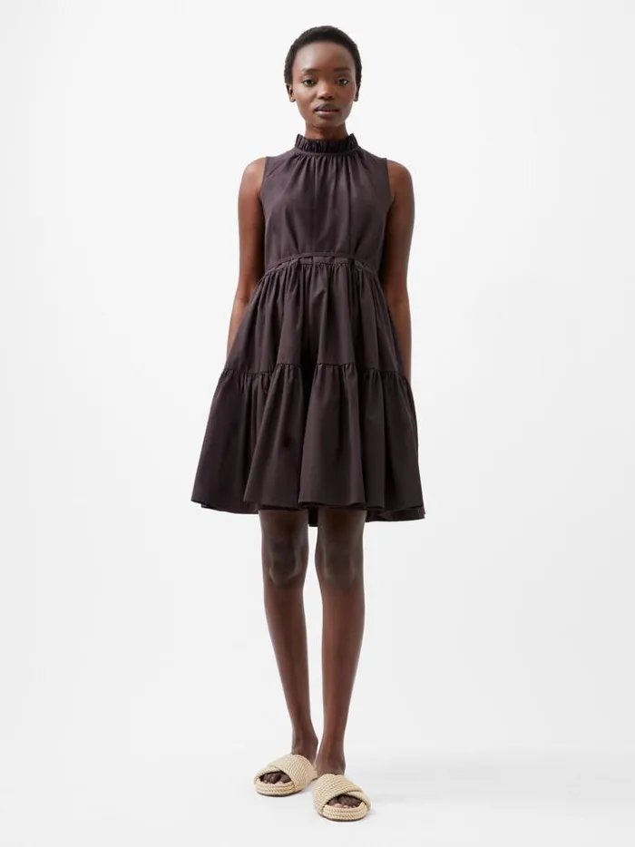 French Connection Dresses Era Poplin Sleeveless Mini Dress Chocolate Torte 8211 Woman