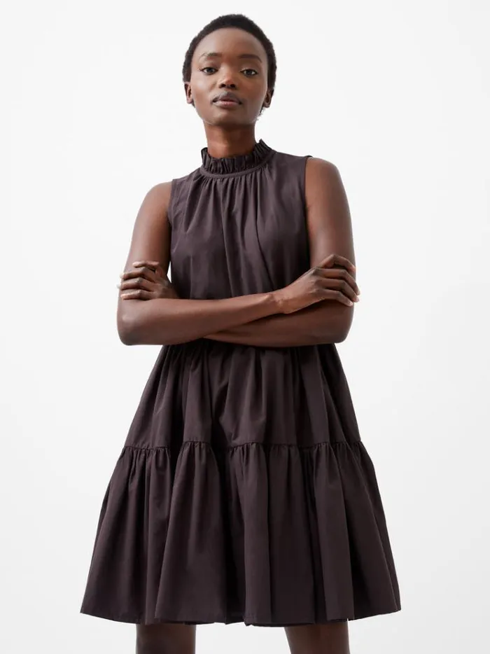 French Connection Dresses Era Poplin Sleeveless Mini Dress Chocolate Torte 8211 Woman