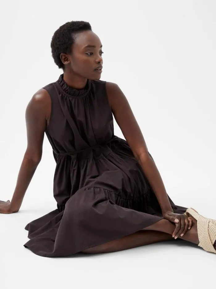 French Connection Dresses Era Poplin Sleeveless Mini Dress Chocolate Torte 8211 Woman
