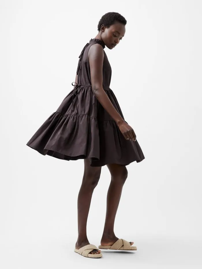 French Connection Dresses Era Poplin Sleeveless Mini Dress Chocolate Torte 8211 Woman