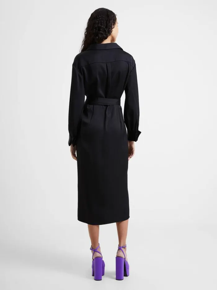 French Connection Dresses Harlow Recycled Satin Crossover Midi Dress Blackout 8211 Woman