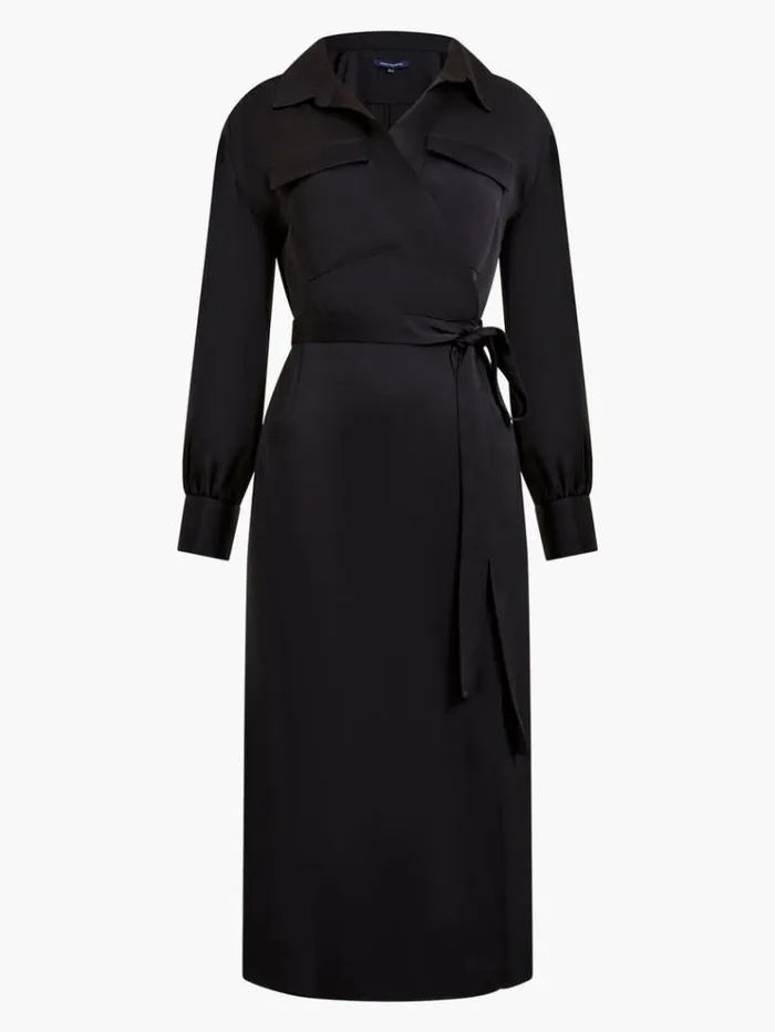 French Connection Dresses Harlow Recycled Satin Crossover Midi Dress Blackout 8211 Woman
