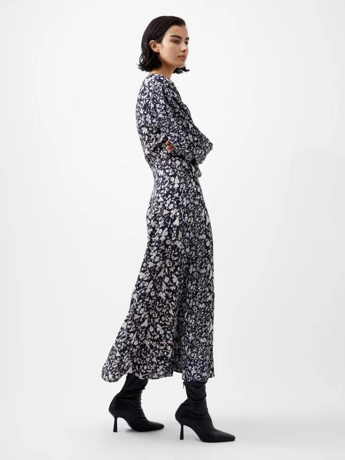 French Connection Dresses Jeannie Chiara Drape Midi Dress Utility Bu Multi 8211 Woman