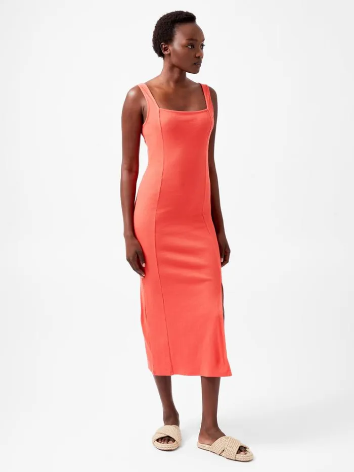 French Connection Dresses Rassia Rib Square Neck Midi Dress Cayenne 8211 Woman French Connection Dresses Rassia Rib Square Neck Midi Dress Cayenne 8211 Woman