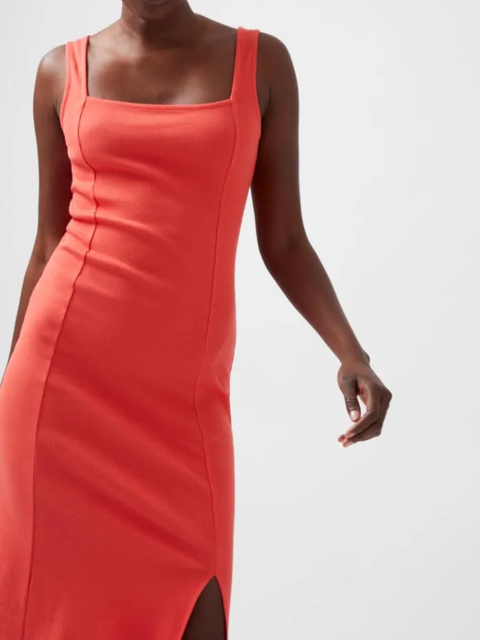 French Connection Dresses Rassia Rib Square Neck Midi Dress Cayenne 8211 Woman