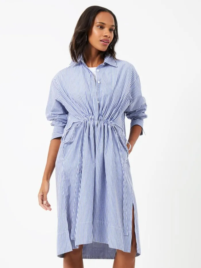 French Connection Dresses Rhodes Stripe Poplin Shirt Dress Linen Whitemarine 8211 Woman