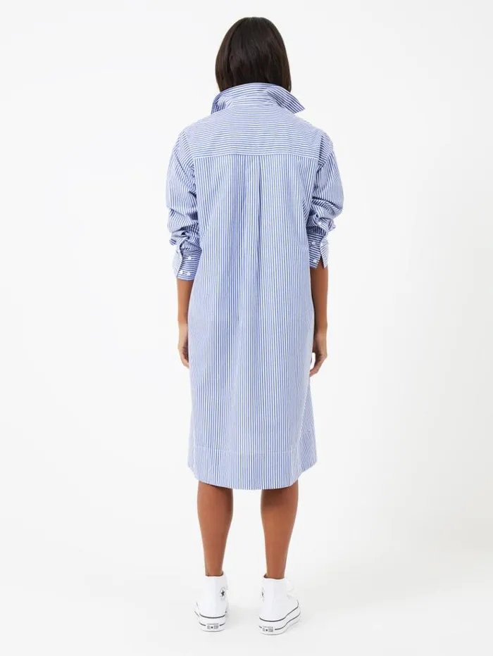 French Connection Dresses Rhodes Stripe Poplin Shirt Dress Linen Whitemarine 8211 Woman