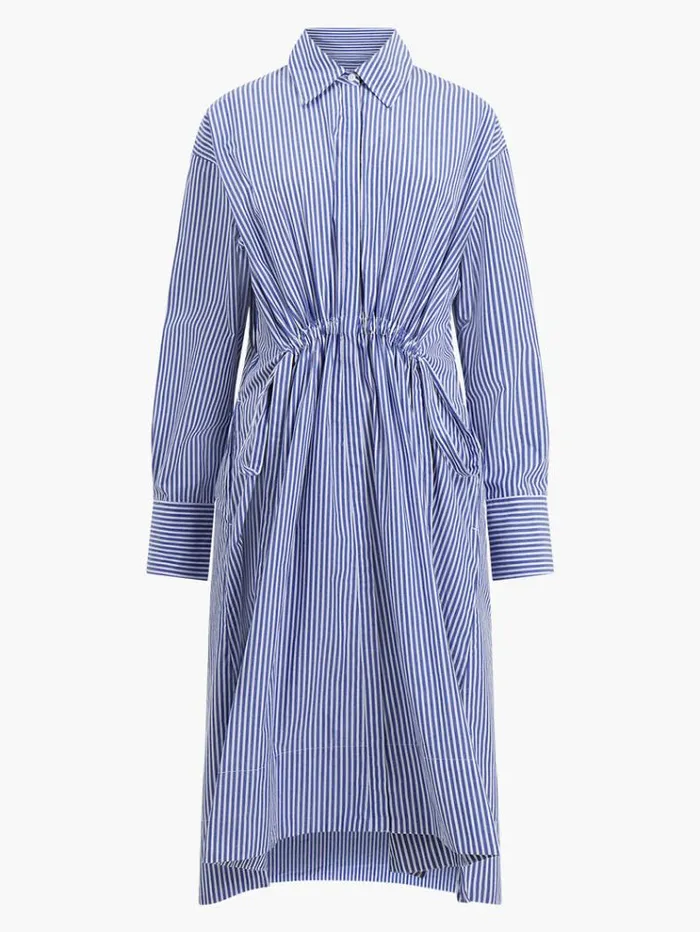 French Connection Dresses Rhodes Stripe Poplin Shirt Dress Linen Whitemarine 8211 Woman