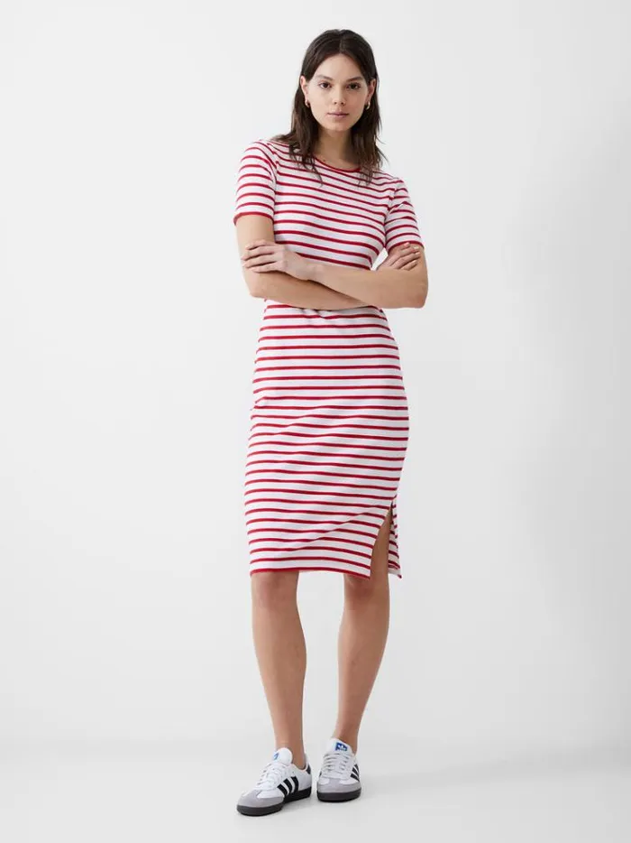 French Connection Dresses Stripe Rib Dress Poppywhite 8211 Woman