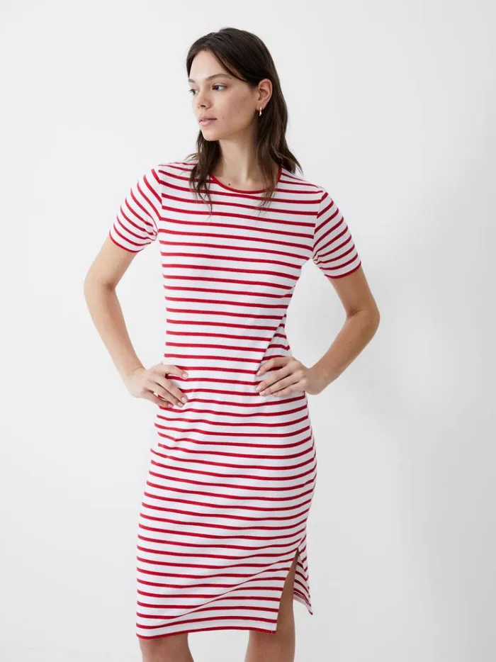 French Connection Dresses Stripe Rib Dress Poppywhite 8211 Woman