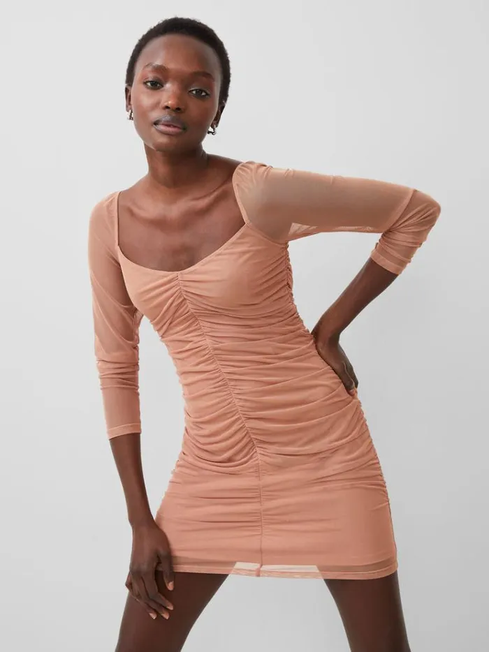 French Connection Dresses Toni Mesh Rouched Mini Dress Mocha Mousse 8211 Woman French Connection Dresses Toni Mesh Rouched Mini Dress Mocha Mousse 8211 Woman