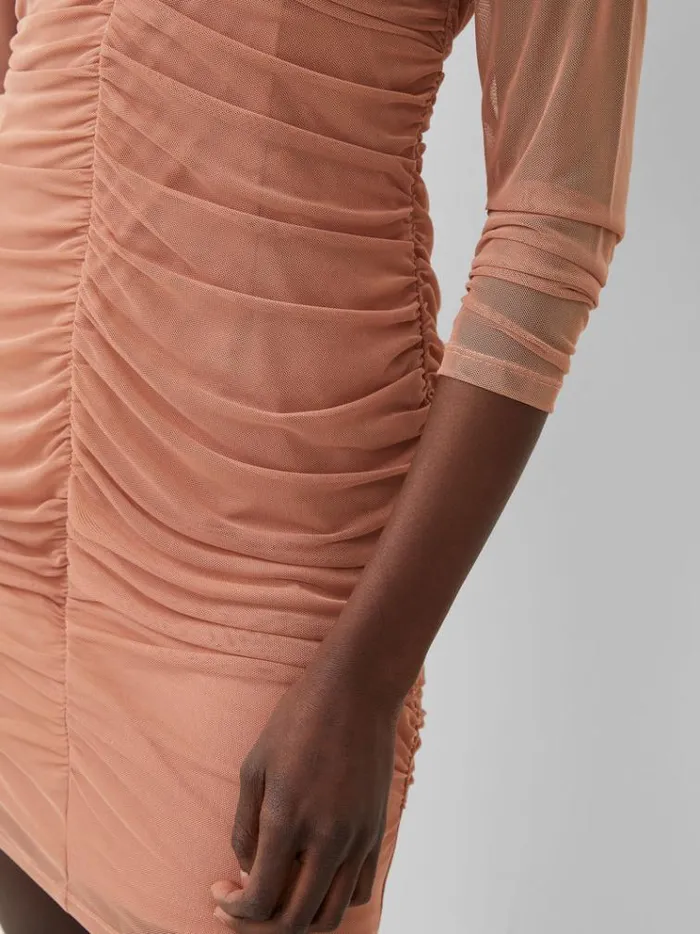 French Connection Dresses Toni Mesh Rouched Mini Dress Mocha Mousse 8211 Woman