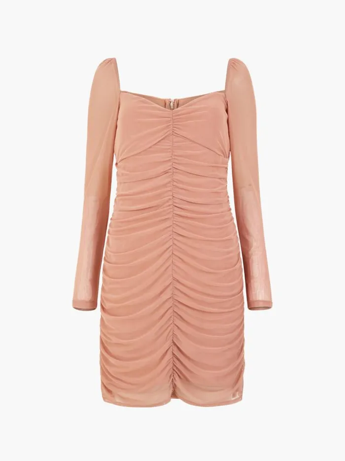 French Connection Dresses Toni Mesh Rouched Mini Dress Mocha Mousse 8211 Woman