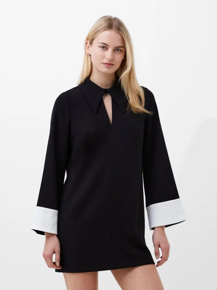 French Connection Dresses Whisper Long Sleeve Folded Cuff Mini Dress Blackoutlinen White 8211 Woman French Connection Dresses Whisper Long Sleeve Folded Cuff Mini Dress Blackoutlinen White 8211 Woman