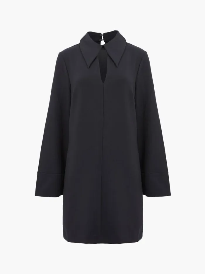 French Connection Dresses Whisper Long Sleeve Folded Cuff Mini Dress Blackoutlinen White 8211 Woman