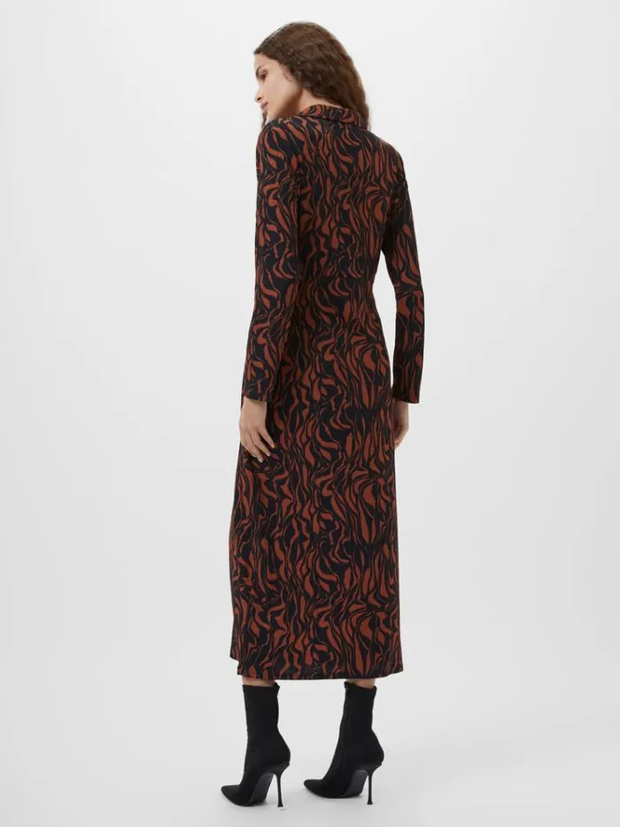 French Connection Dresses Zaria Textured Abstract Print Long Sleeve Dress Blackbrown 8211 Woman