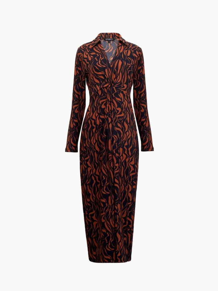 French Connection Dresses Zaria Textured Abstract Print Long Sleeve Dress Blackbrown 8211 Woman