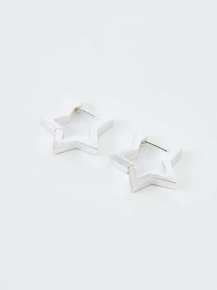French Connection Jewellery Chunky Star Hoop Earrings Silver 8211 Woman