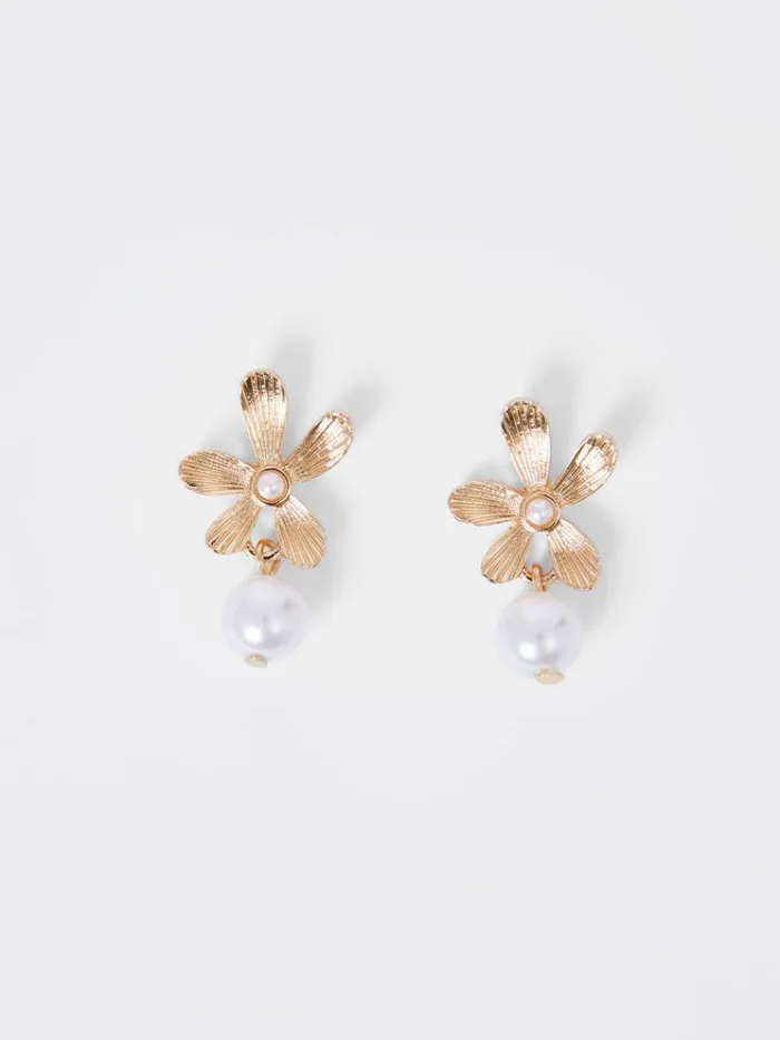 French Connection Jewellery Flower Faux Pearl Drop Earrings Gold 8211 Woman