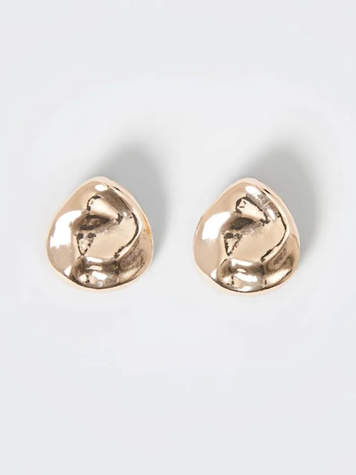 French Connection Jewellery Irregular Pebble Stud Earrings Gold 8211 Woman