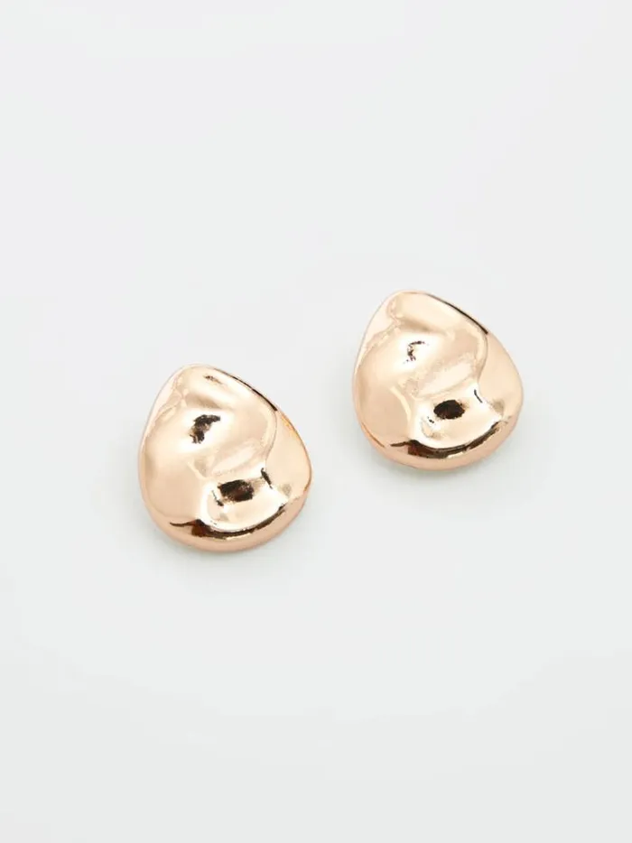 French Connection Jewellery Irregular Pebble Stud Earrings Gold 8211 Woman