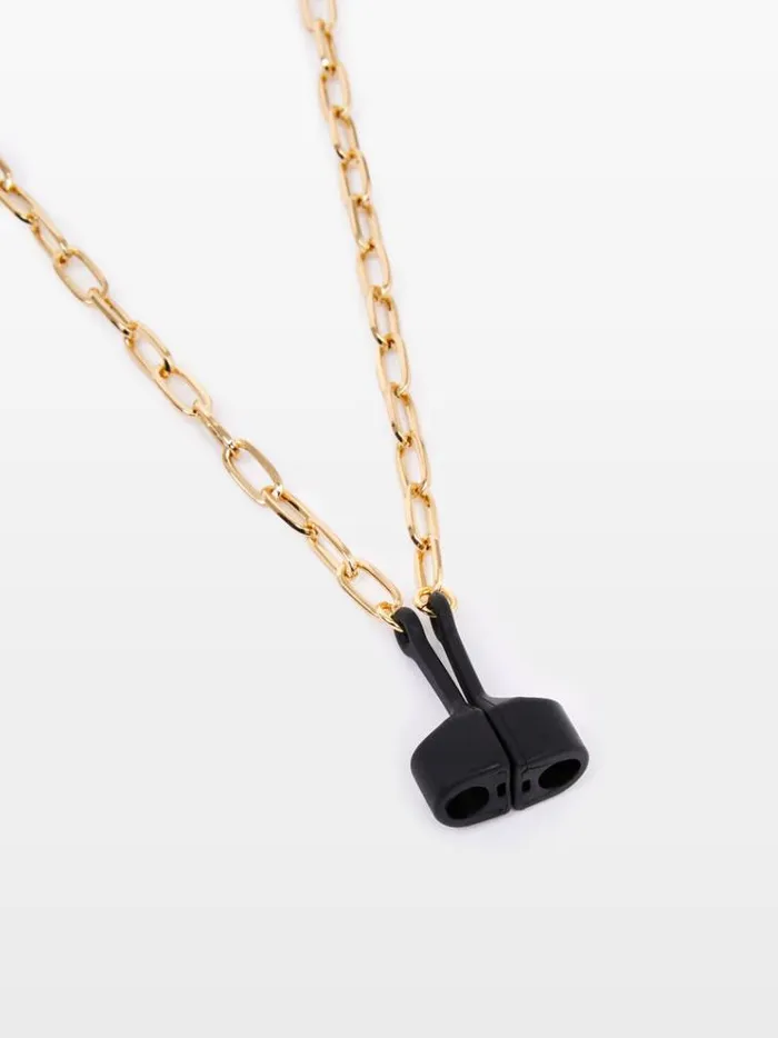 French Connection Jewellery Large Link Headphones Holder Chain Goldblack 8211 Woman