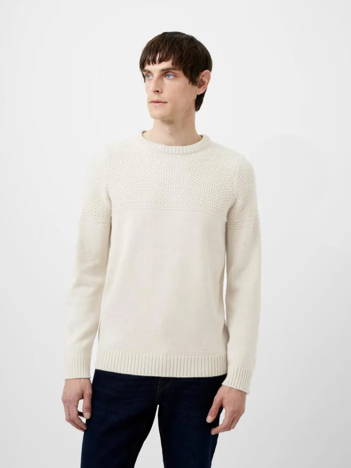 French Connection Knitwear Link Stitch Crew Neck Jumper Sand 8211 Man