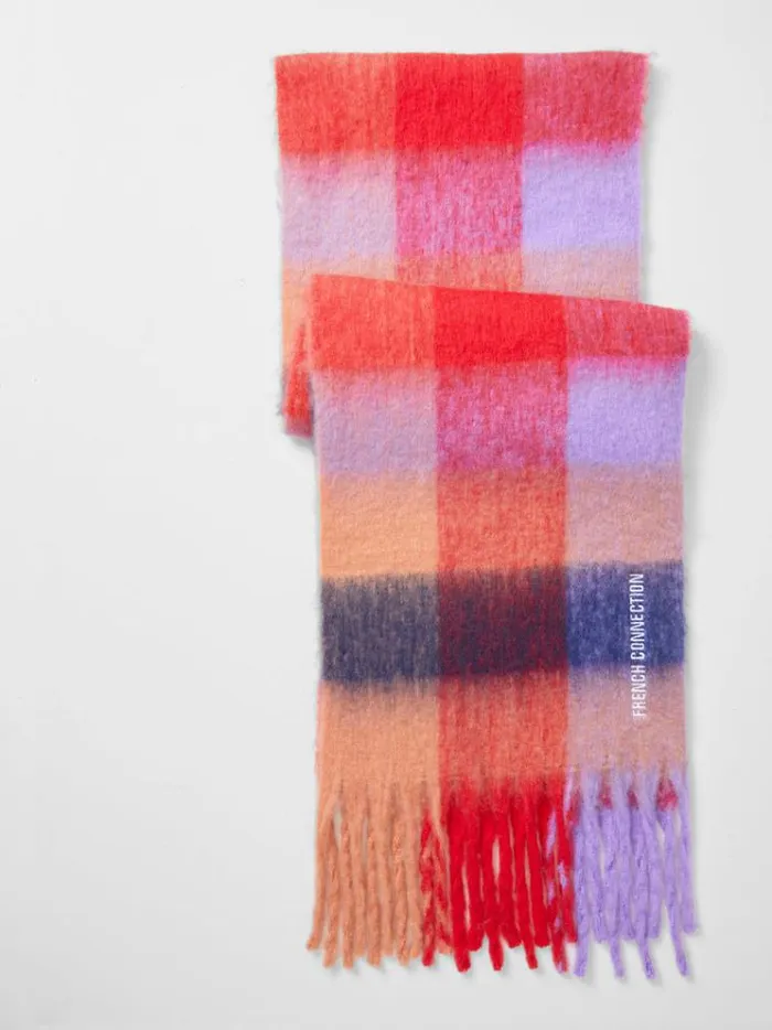 French Connection Scarves Super Soft Check Scarf Multi Red 8211 Woman
