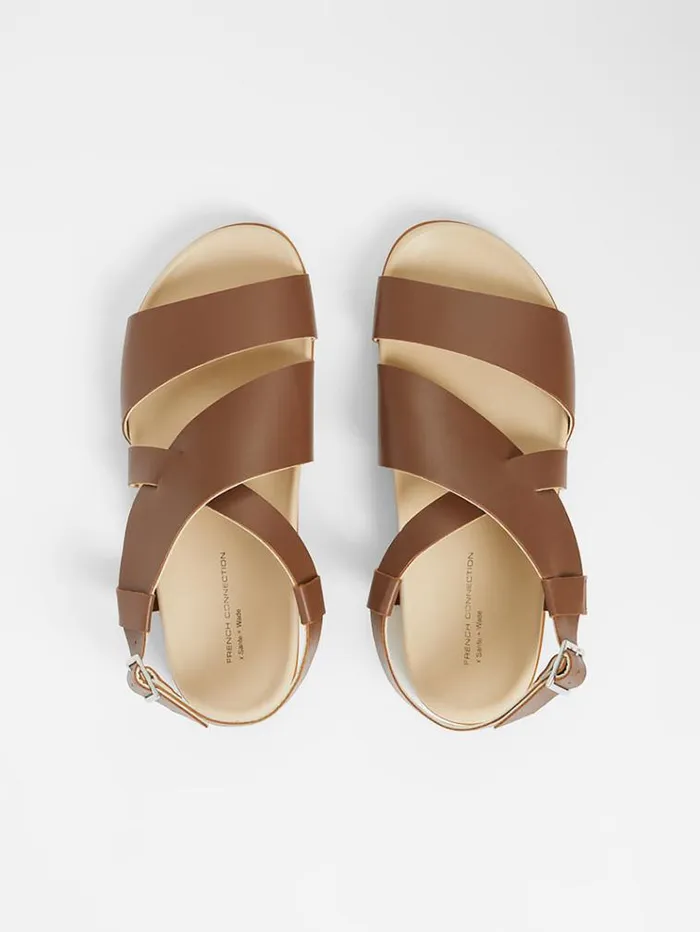 French Connection Shoes SW X Branca Asymmetric Footbed Sandals Brown 8211 Woman