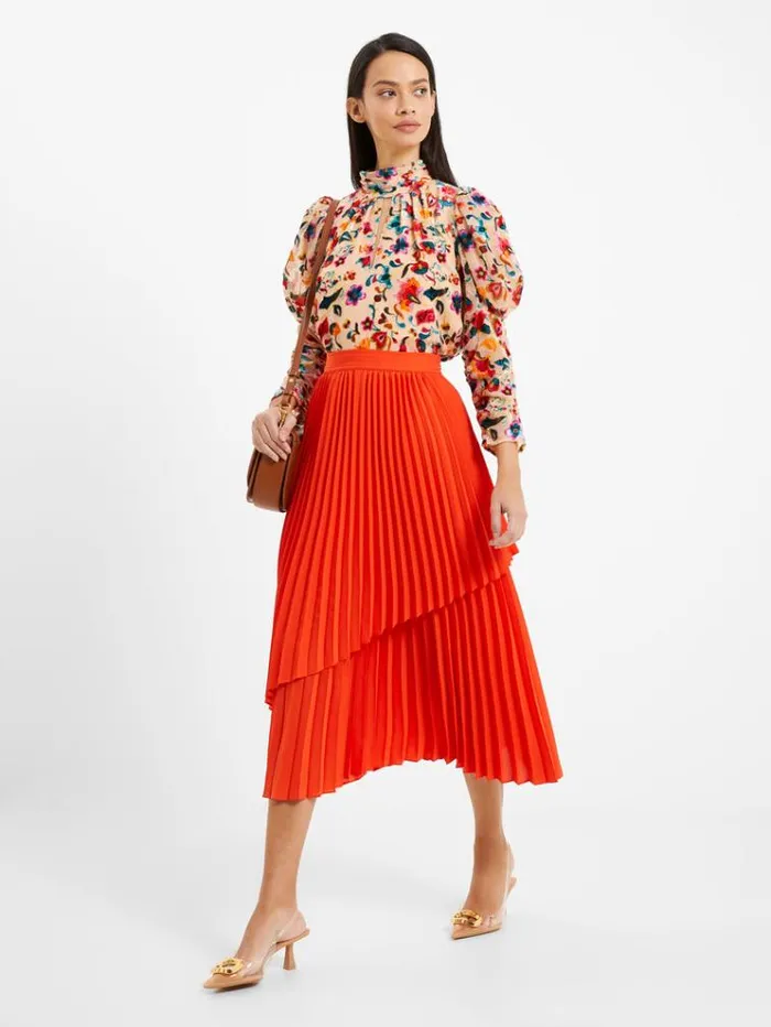 French Connection Skirts and Shorts Arie Pleated Midi Skirt Mandarin Red 8211 Woman French Connection Skirts and Shorts Arie Pleated Midi Skirt Mandarin Red 8211 Woman