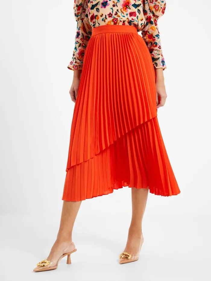 French Connection Skirts and Shorts Arie Pleated Midi Skirt Mandarin Red 8211 Woman