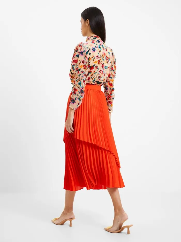 French Connection Skirts and Shorts Arie Pleated Midi Skirt Mandarin Red 8211 Woman