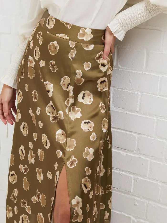French Connection Skirts and Shorts Bronwen Aleeya Satin Midi Skirt Nutria 8211 Woman