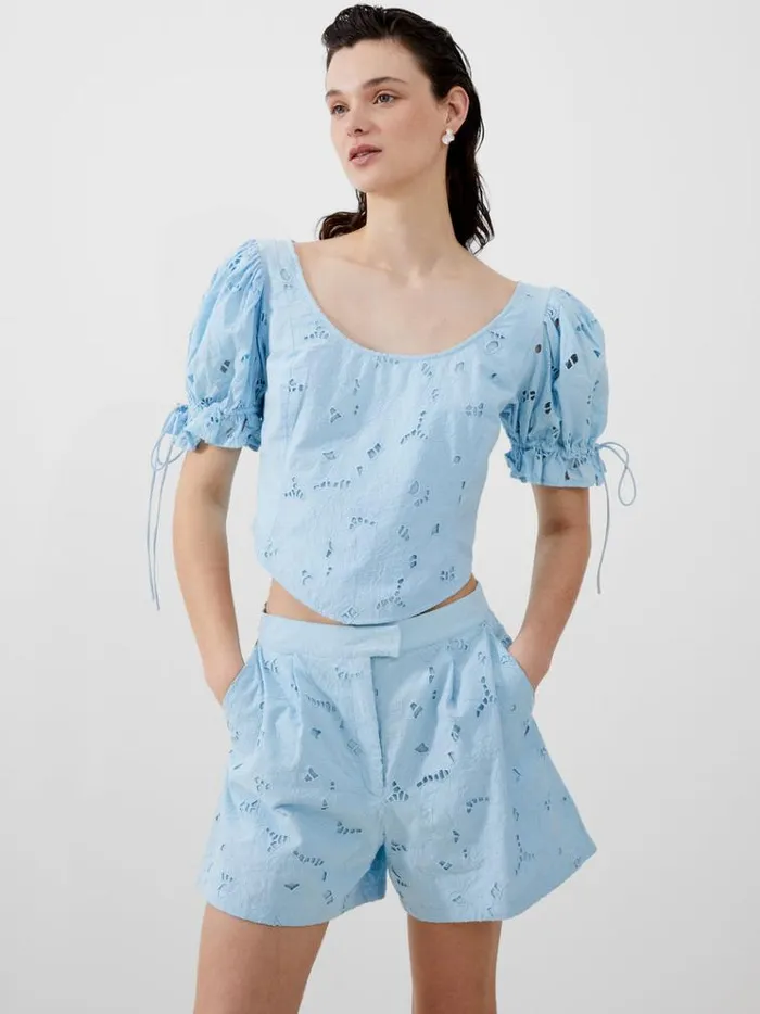 French Connection Skirts and Shorts Rhodes Cotton Embroidered Shorts Cashmere Blue 8211 Woman French Connection Skirts and Shorts Rhodes Cotton Embroidered Shorts Cashmere Blue 8211 Woman
