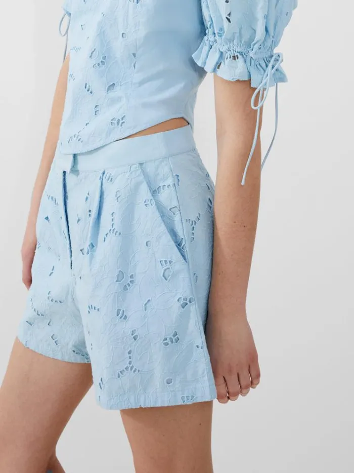 French Connection Skirts and Shorts Rhodes Cotton Embroidered Shorts Cashmere Blue 8211 Woman