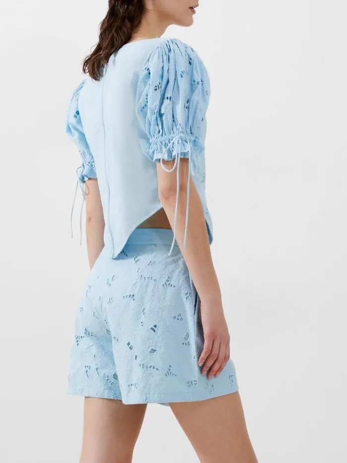French Connection Skirts and Shorts Rhodes Cotton Embroidered Shorts Cashmere Blue 8211 Woman